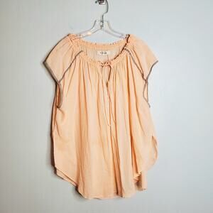 We The Free Cotton Tie Front Babydoll Tunic Top Peach Gray XS Cottagecore Fairy